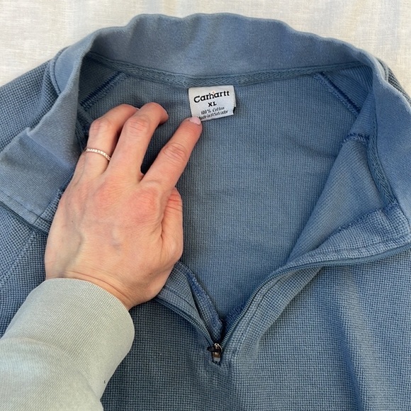 Carhartt Waffle Knit Quarter Zip Sweatshirt Blue size XL - Picture 6 of 9